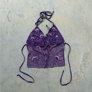 Y2K beaded purple halter top
